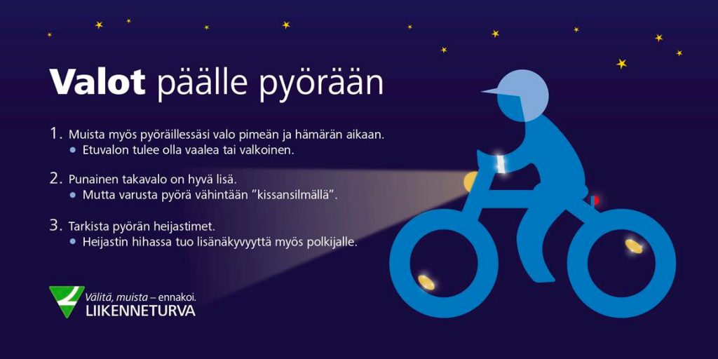 Pyöräilijöistä joka toinen polkee pimeänä Pyöräilijöistä joka toinen polkee pimeänä