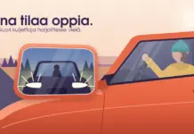 Nuoret kuljettajat ja aikuisten asenteet liikenteessä Piirroskuva korallinpunaisen auton sivupeilistä, jossa näkyy liian lähelle ajanut auto välkyttämässä pitkiä valojaan, kun pipopäinen nuori kuljettaja pitää tiukasti kiinni ratista, ja tekstinä lukee ”Anna tilaa oppia. Nuori kuljettaja harjoittelee vielä.”